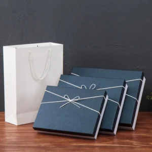 กล่องสำเร็จรูป ทรงสี่เหลี่ยมผืนผ้า ของขวัญ กล่องใส่เสื้อ กล่องใส่ของขวัญ กล่องของขวัญสีน้ำเงิน