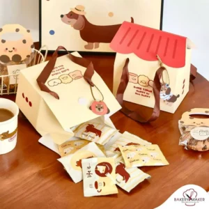กล่องคุกกี้ กล่องกระดาษ พร้อมเชือก หูหิ้ว / กล่องใส่คุกกี้ กล่องขนม กล่องเบเกอรี่ สไตล์เกาหลี